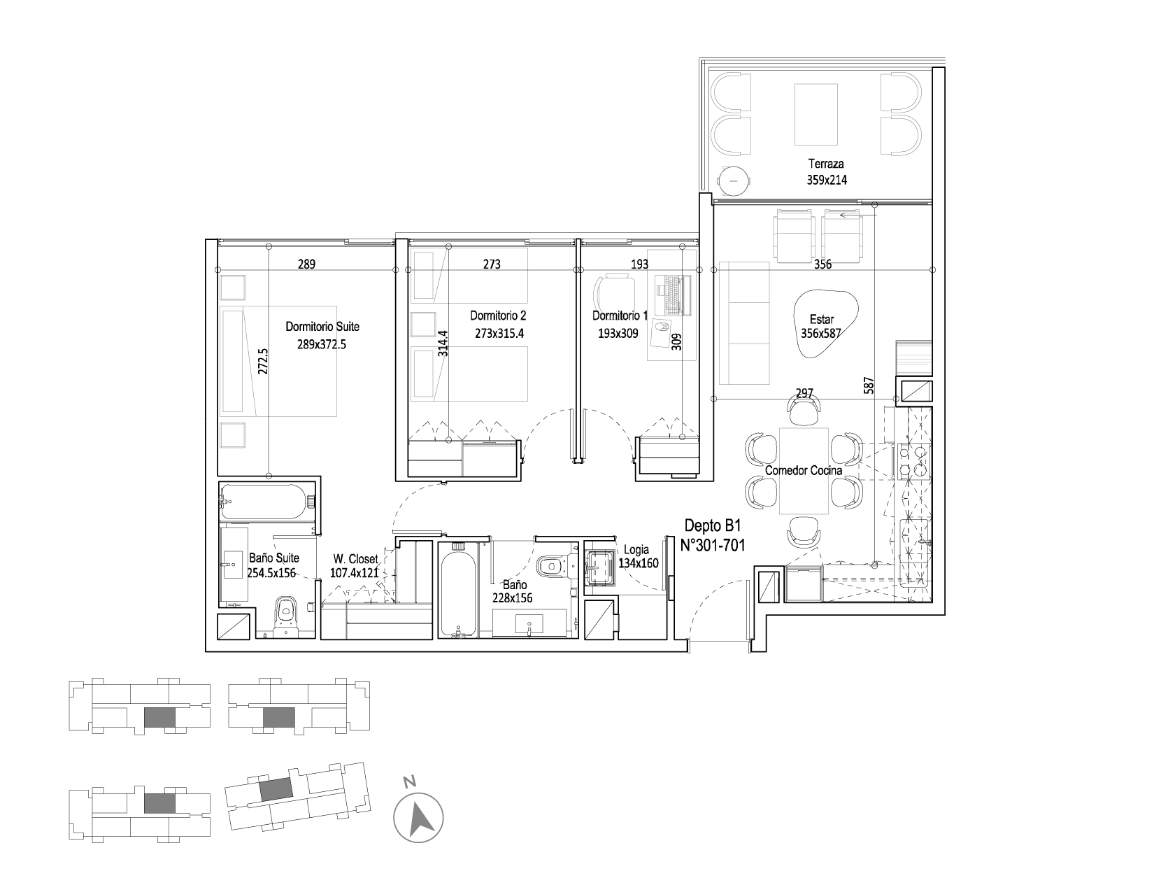 Planta Modelo 183 - Depto 301 C – Edificio Cuvée