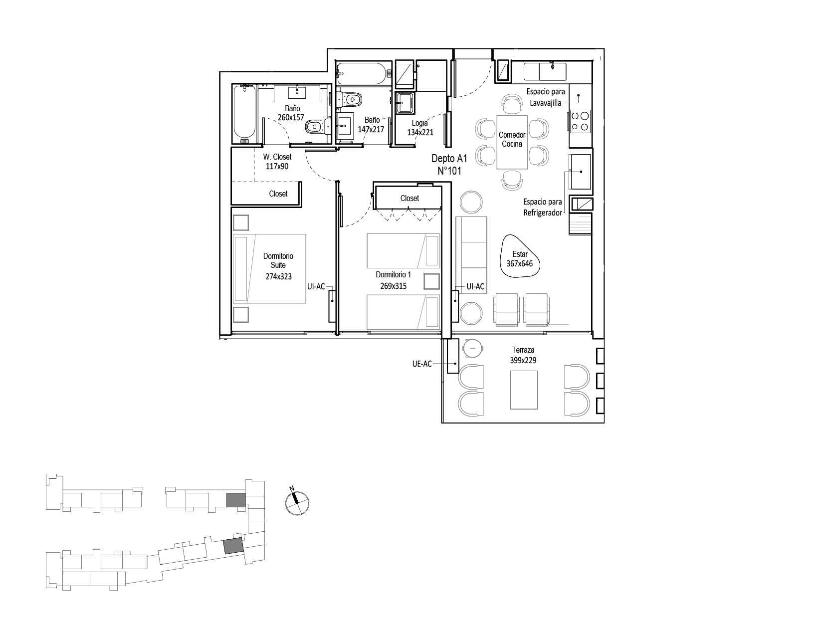 Planta Modelo 275 - Depto 101 D – Edificio Cuvée 2